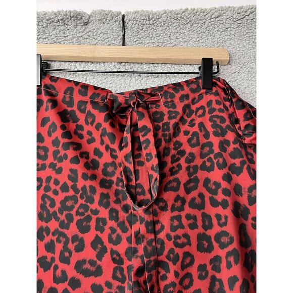 Good American Pajama Pants Large 3 Satin Drawstring Red Leopard Animal Stretch - Picture 4 of 16